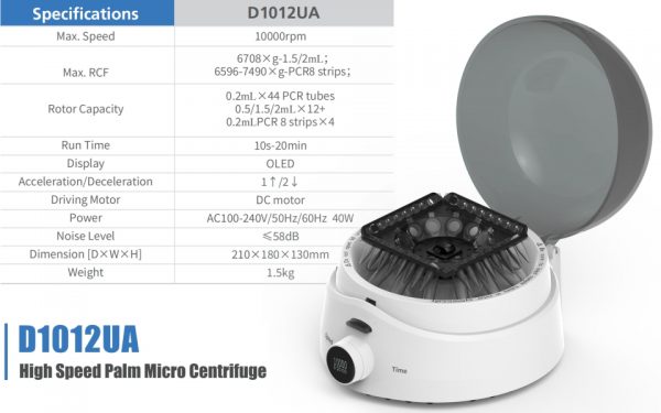D1012UA Lab Grade High Speed 10000rpm Microcentrifuge OLED Display 0.2-2mL Tubes Wide Voltage 100-240V - 图片 5